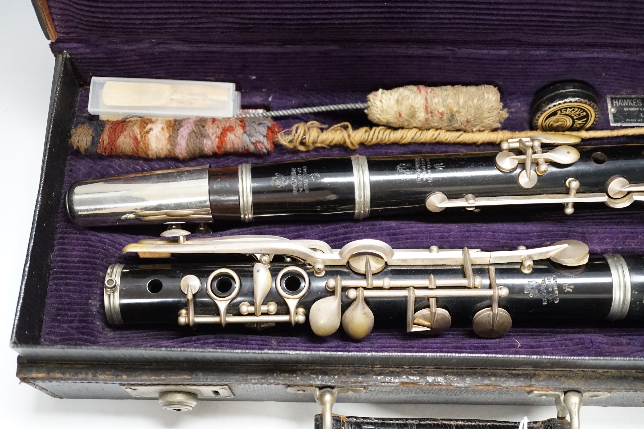 A cased Rampone clarinet, c.1850, stamped to all joints, in a good fitted leather case